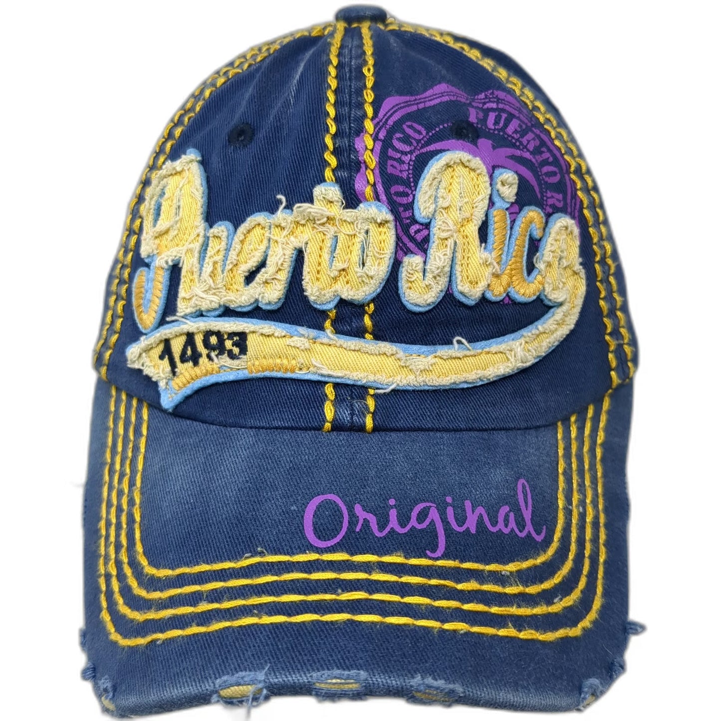 Robin Ruth Puerto Rico 1493 Baseball Cap Blue One Size Distressed Stitch hat
