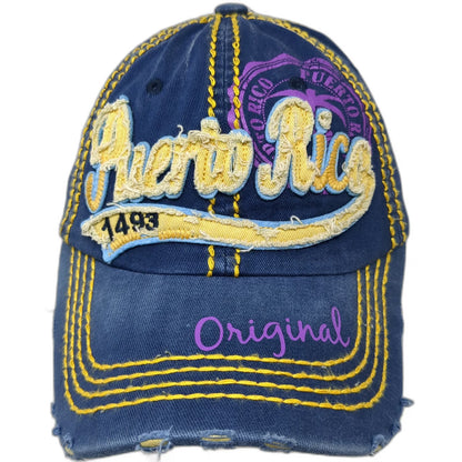 Robin Ruth Puerto Rico 1493 Baseball Cap Blue One Size Distressed Stitch hat