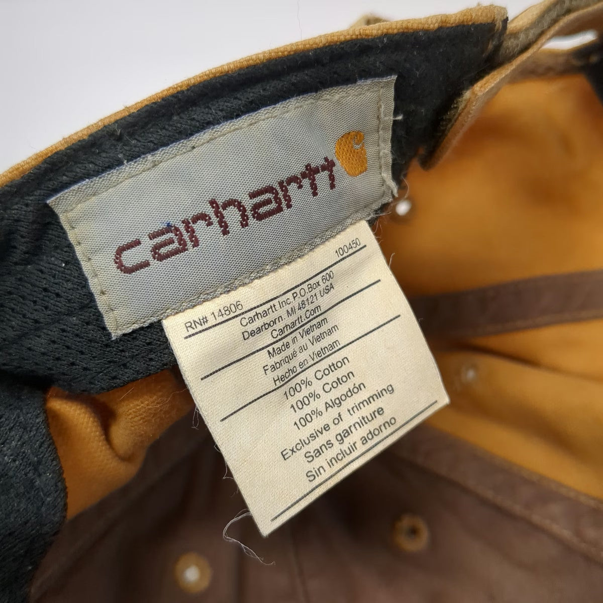 Carhartt Baseball Cap Brown One Size Strapback Leather Patch Logo Canvas Hat