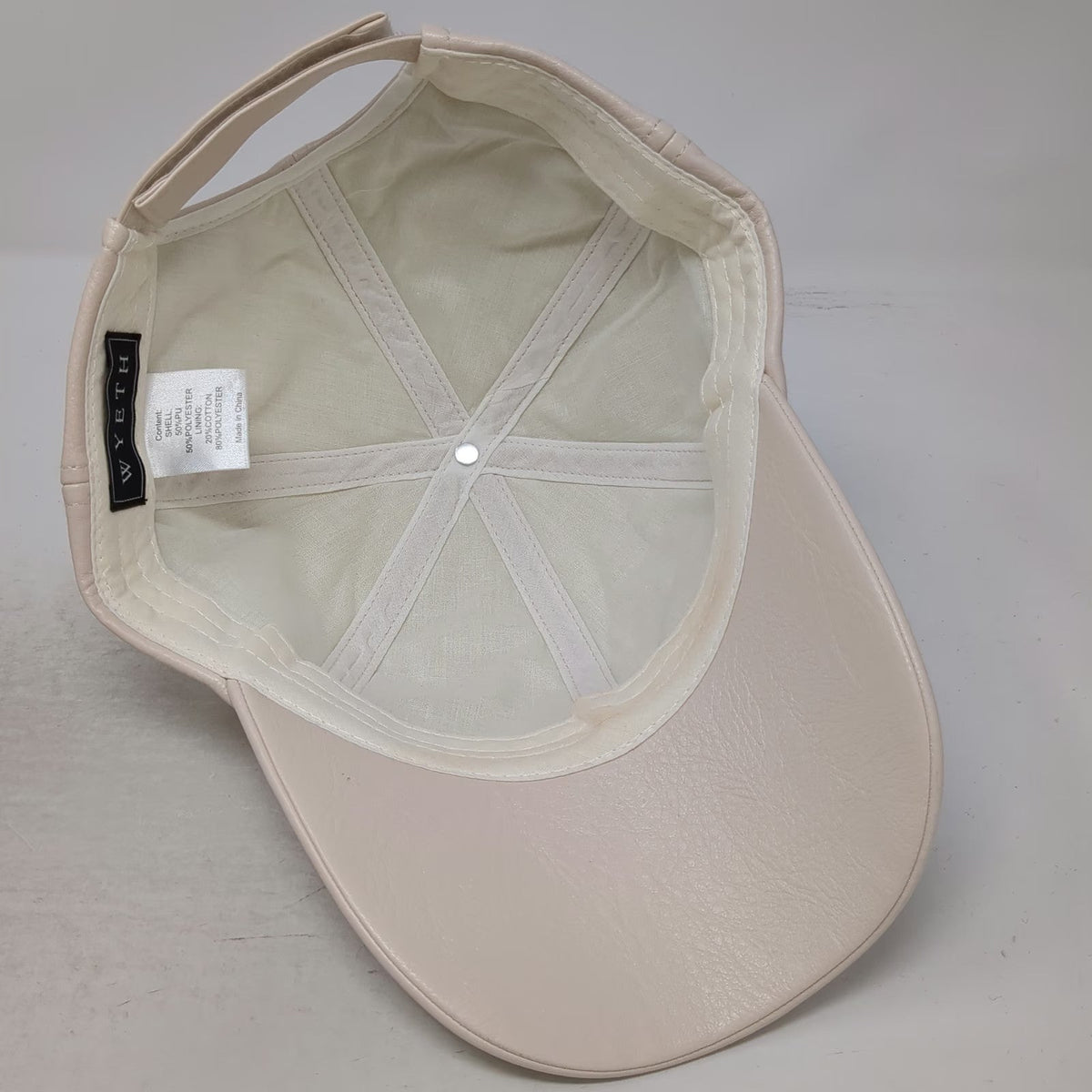 Wyeth Baseball Cap Beige One Size Faux Leather Textured Solid Strapback Hat