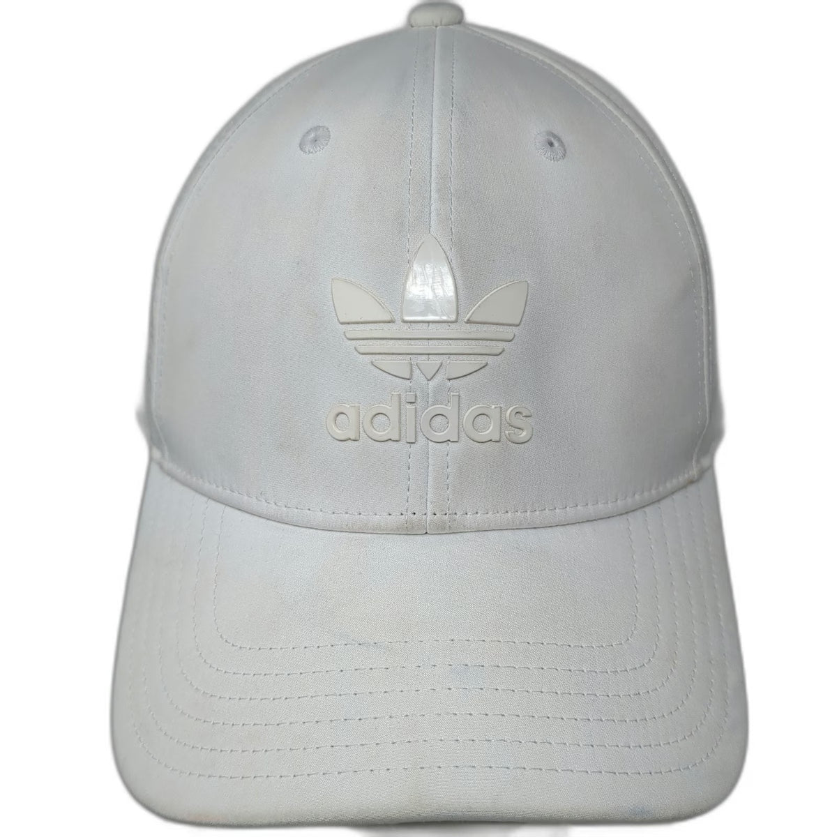 Adidas Snapback Hat White One Size Perforated 3-Stripes Rubberized Logo 6 Panel