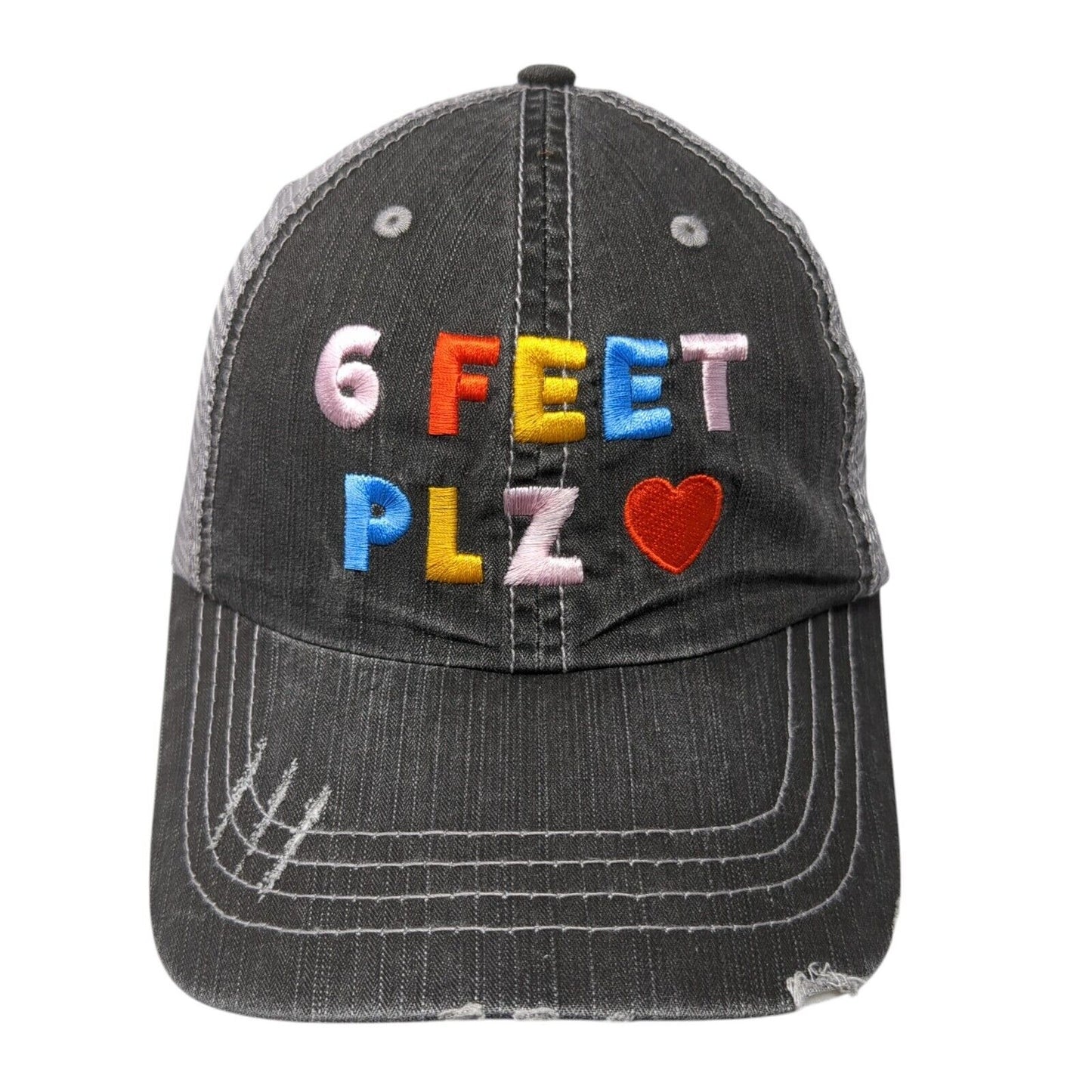 6 Feet Plz Strapback Mesh Back Trucker Hat Gray One Size Embroidered