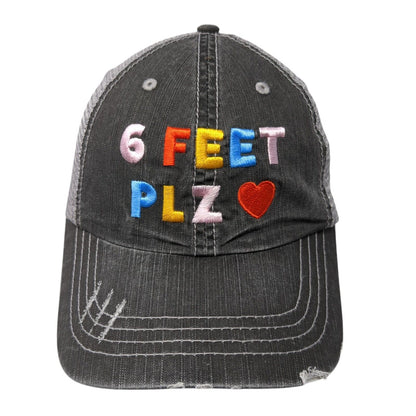 6 Feet Plz Strapback Mesh Back Trucker Hat Gray One Size Embroidered