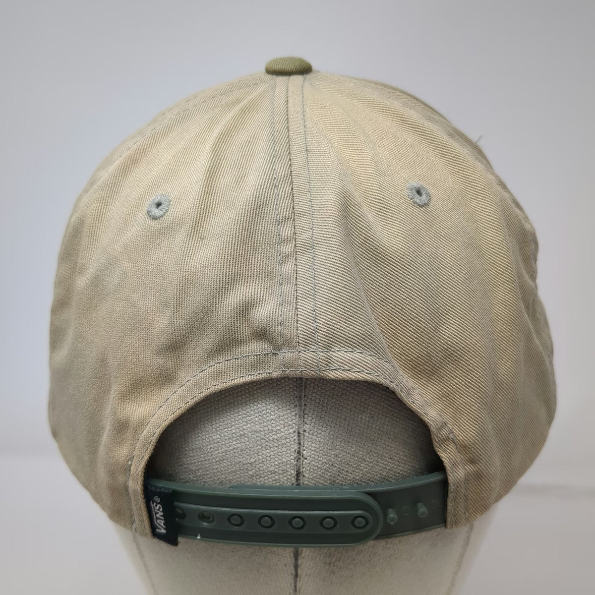 Vans Snapback Hat Beige Green One Size Flat Brim Contrast Bill Logo Cotton