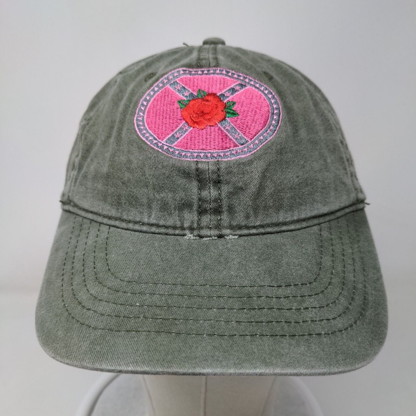 Rose Slideback Hat Green OSFM Embroidered Adjustable Outdoor 6 Panel