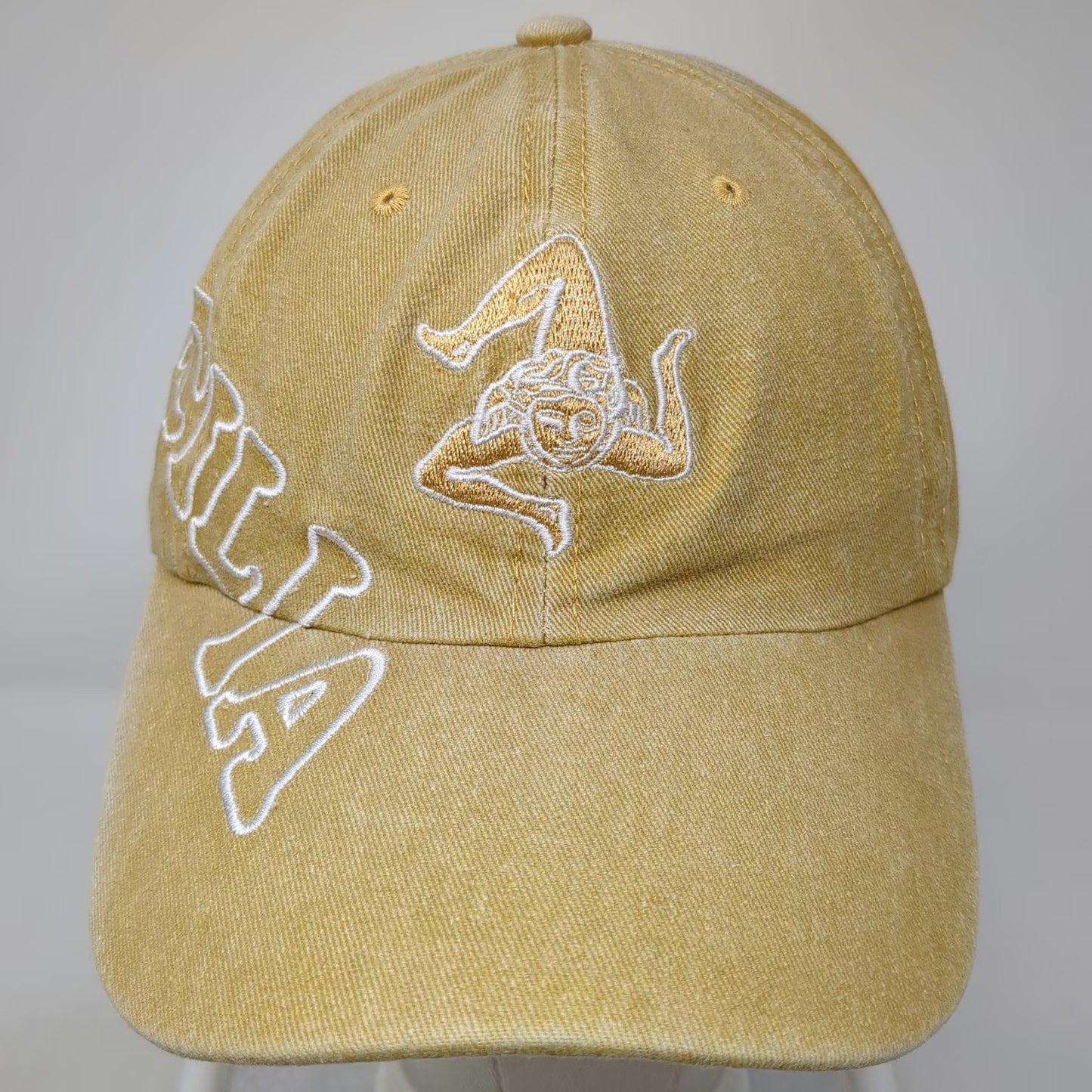 Baseball Cap Yellow One Size Sicilia Trinacria Washed Cotton Strapback Italy Hat