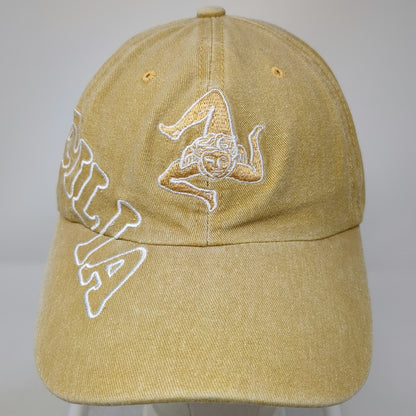 Baseball Cap Yellow One Size Sicilia Trinacria Washed Cotton Strapback Italy Hat