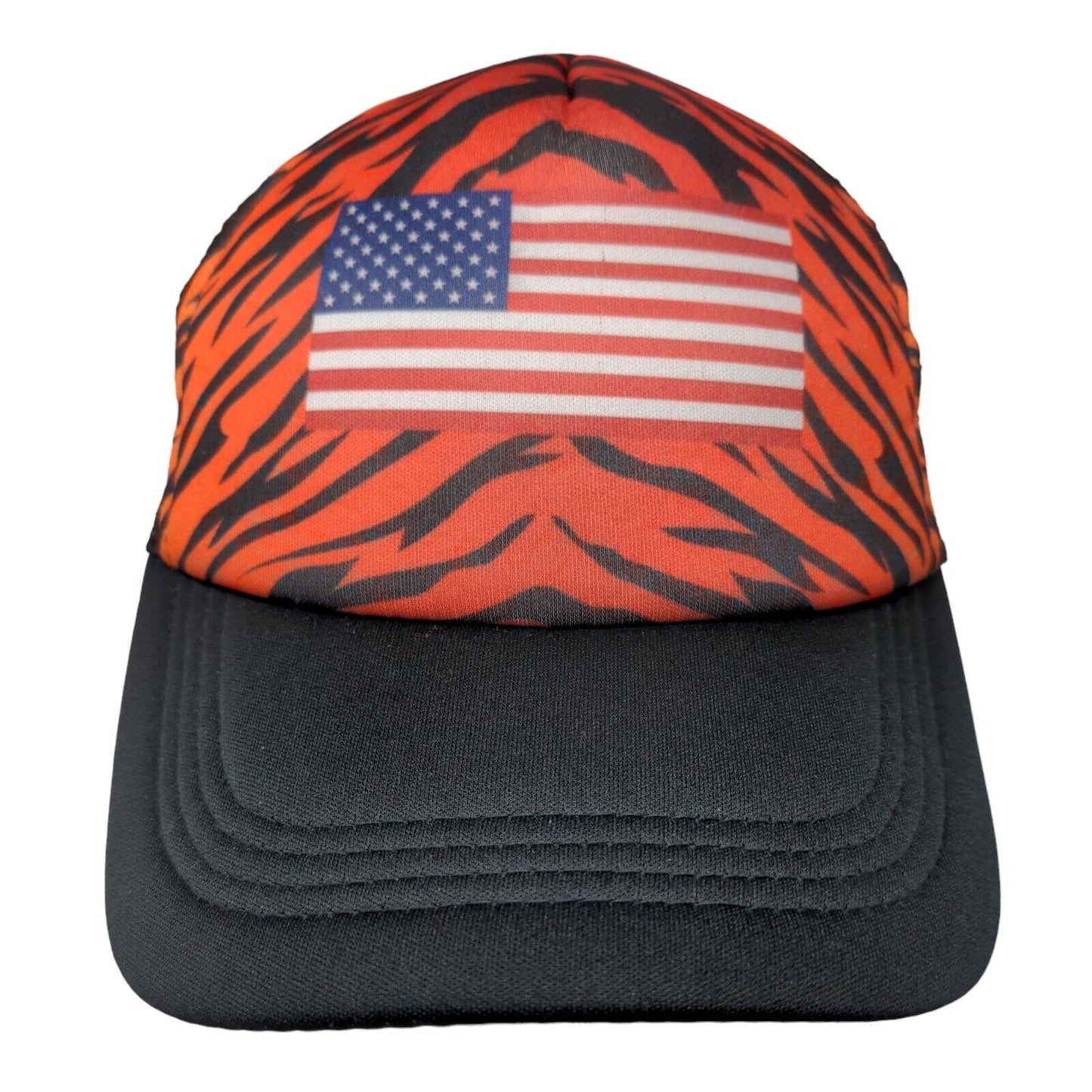 Unbranded Mens Snapback Mesh Back Hat Black Adjustable Graphic Flag Tiger Stripe