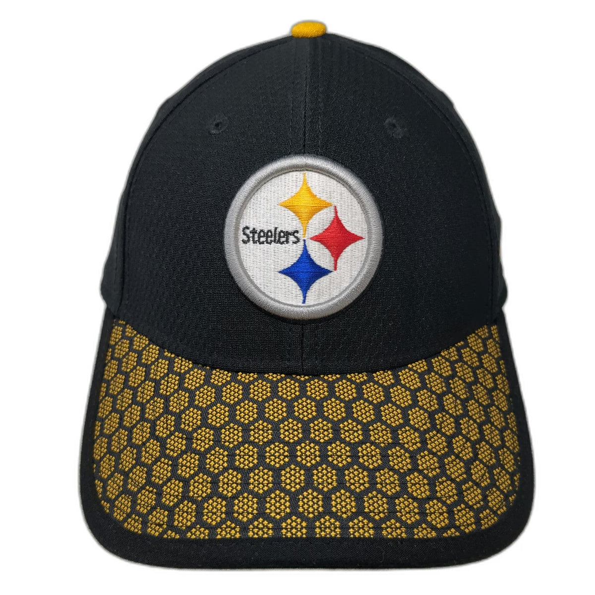 New Era Pittsburgh Steelers NFL Black Cap Size M Honeycomb Brim Stretch Fit Hat