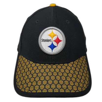 New Era Pittsburgh Steelers NFL Black Cap Size M Honeycomb Brim Stretch Fit Hat