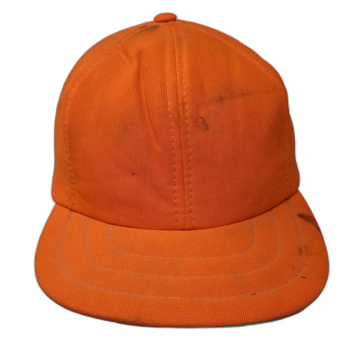 Orange Baseball Cap L Fitted Hat Green Underbrim Solid Polyester Hunting Vintage