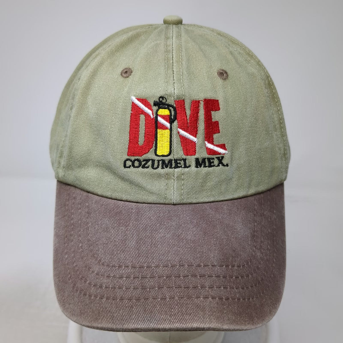 Cozumel Mexico Scuba Dive Green Brown Baseball Cap Hat One Size Embroidered