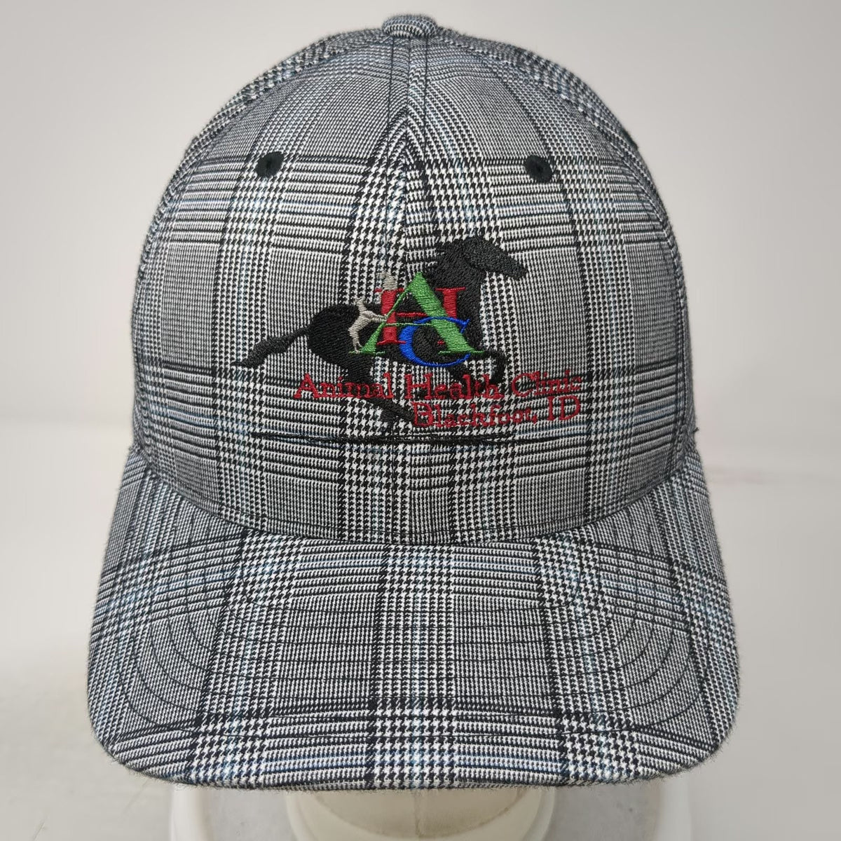Flexfit Baseball Cap Gray XL Plaid Animal Health Clinic Blackfoot ID Hat Horse