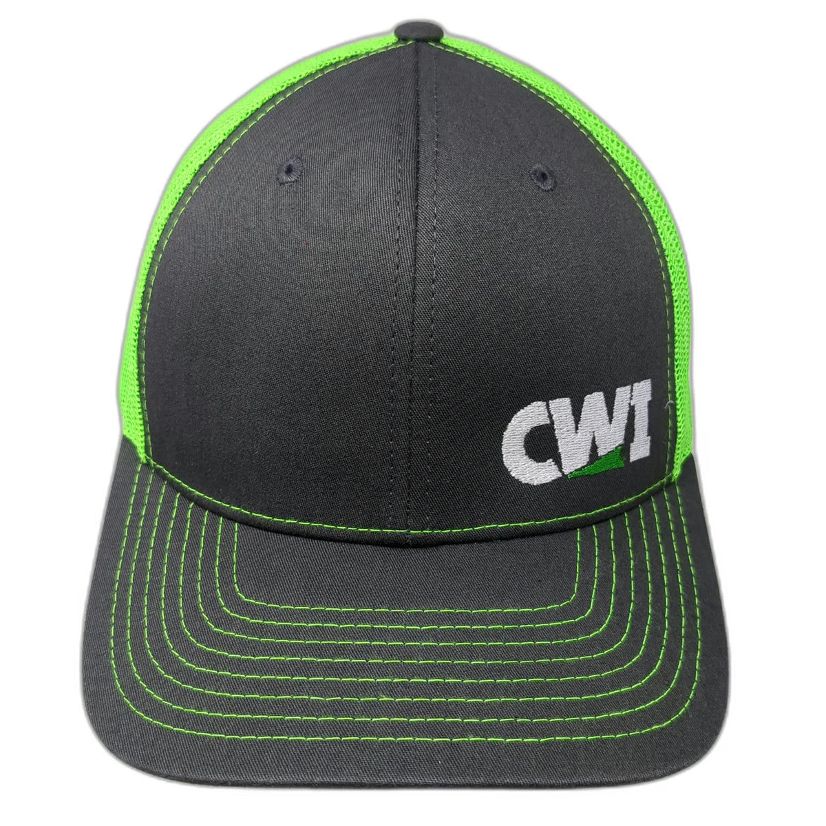 Richardson CWI Logo Trucker Hat Gray Green One Size Mesh Snapback Style 112