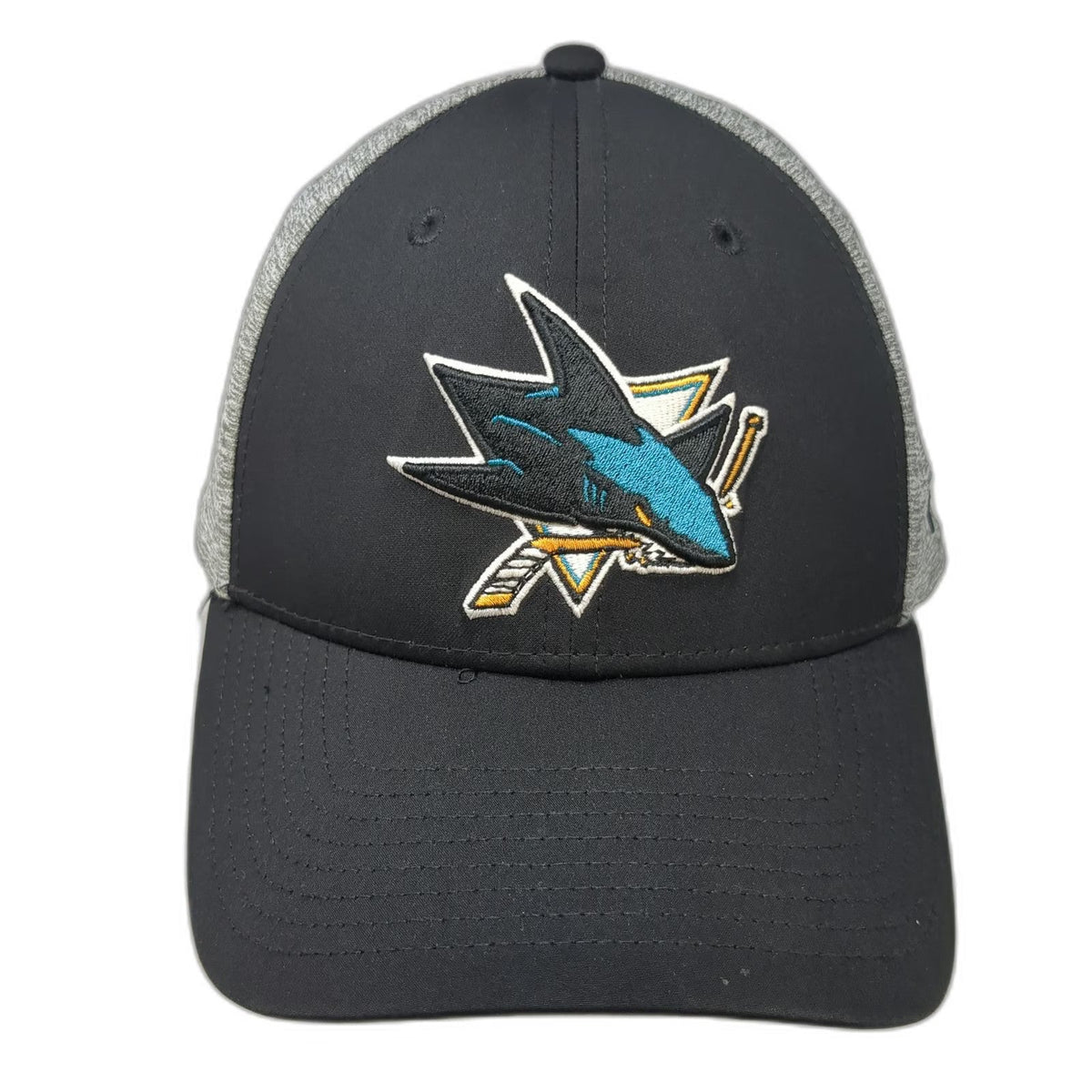Fanatics San Jose Sharks NHL Hat Baseball Cap Black Gray L Stretch Fit Logo