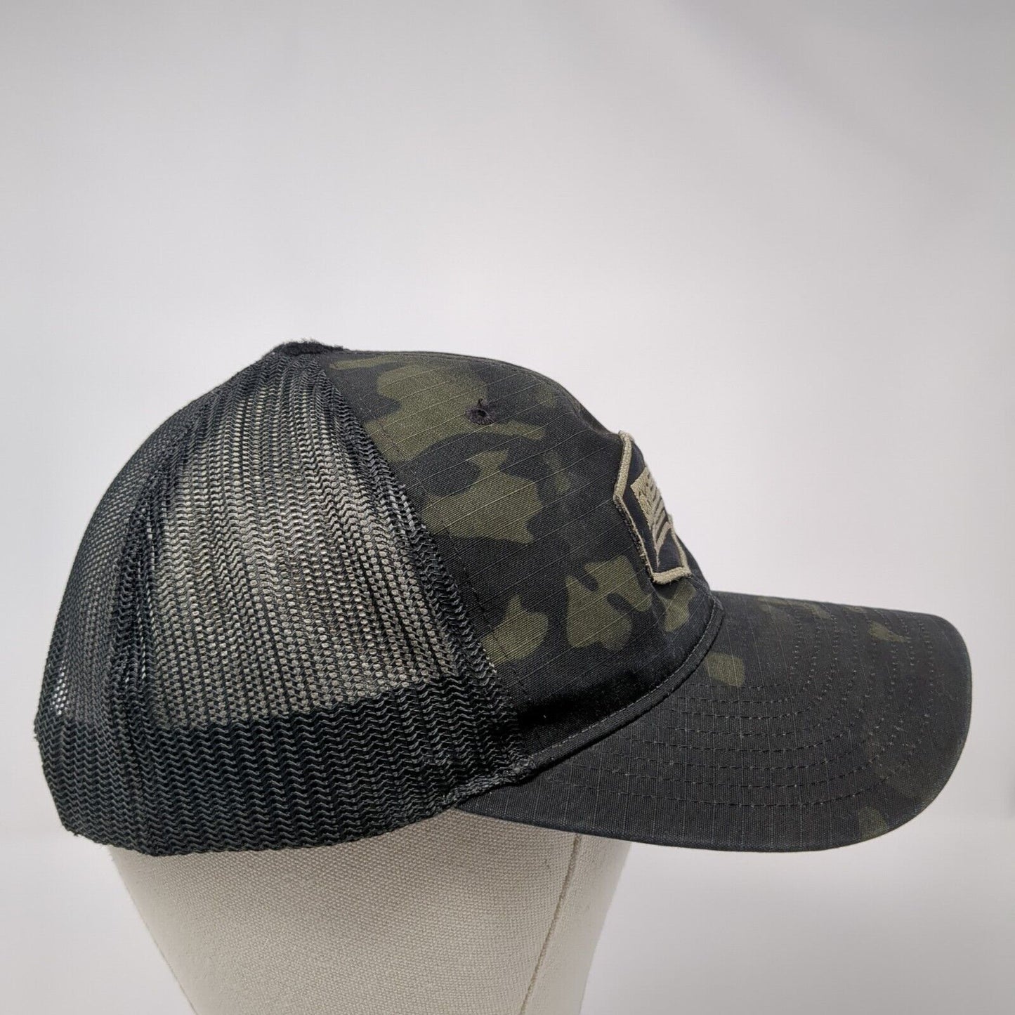 Richardson Snapback Mesh Back Trucker Hat Camo One Size Flag Patch