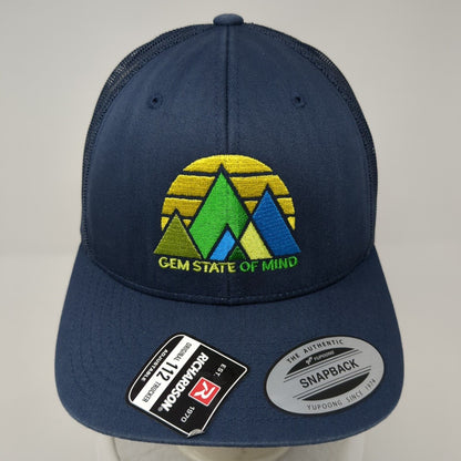 Gem State of Mind Snapback Trucker Hat Blue OS Adjustable Mesh Back Yupoong