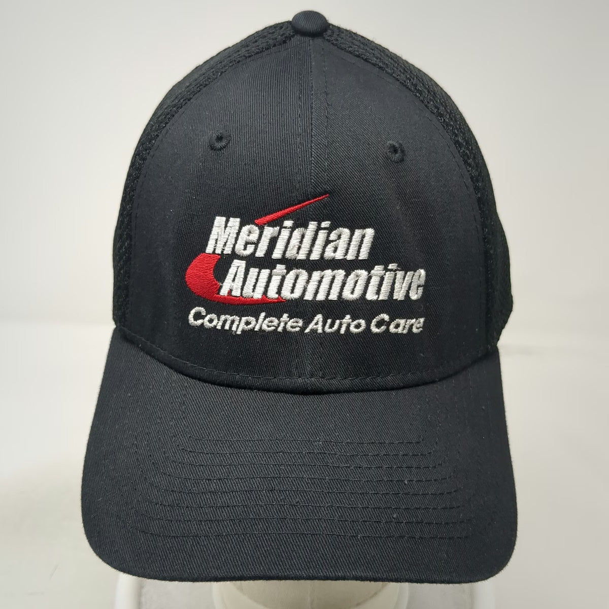 New Era Baseball Cap Black XL Meridian Automotive Mesh Back Stretch Fit Hat