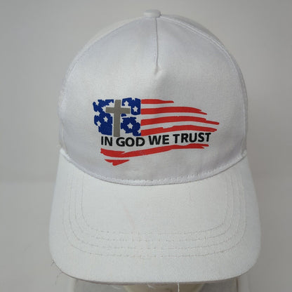 In God We Trust Snapback Hat White OS Adjustable Patriotic 6 Panel Polyester