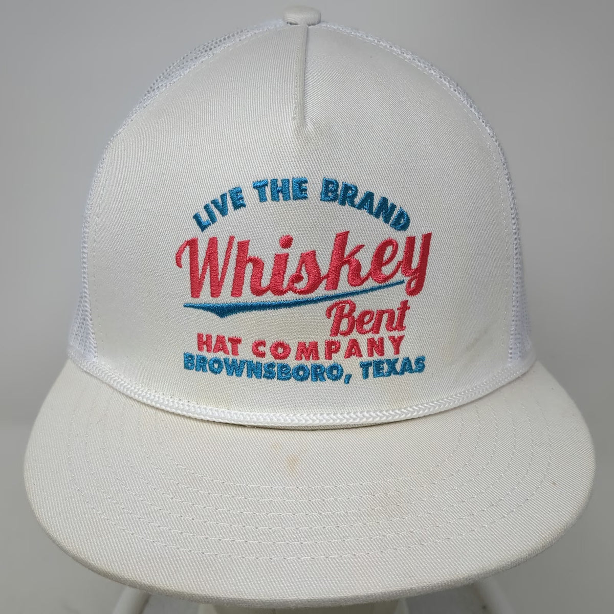 Whiskey Bent Trucker Hat White One Size Mesh Back Rope Snapback Flat Texas Logo