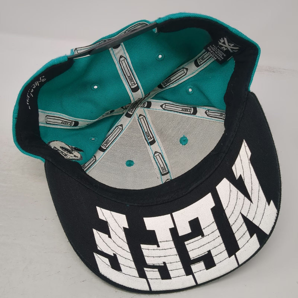 Neff Snapback Blue One Size School of Bandits Raccoon Apple Pencil Flat Brim Hat