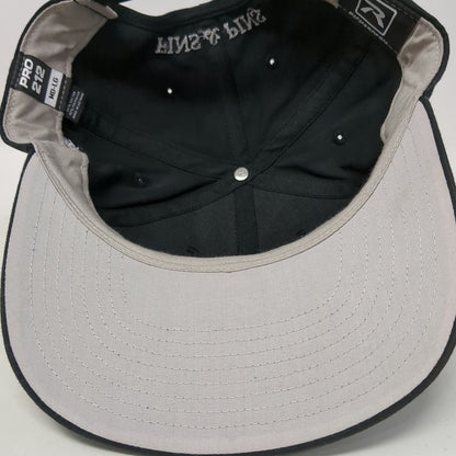 Richardson Snapback Hat Black L Fins & Pins Fish Hook Embroidery Logo Gray Under