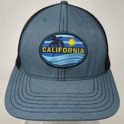 G54 Trucker Hat Blue One Size California Palm Tree Sun Waves Patch Mesh Snapback