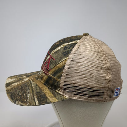 The Game Alabama Crimson Tide NCAA Trucker Hat Green Beige Red OSFM Camo Mesh
