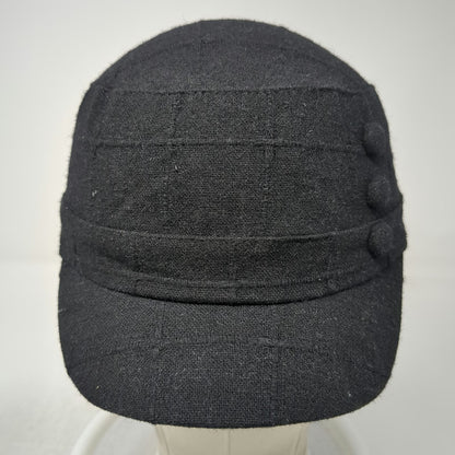 D&Y Army Cap Black One Size Wool Blend Decorative Buttons Elastic Back Hat Cadet