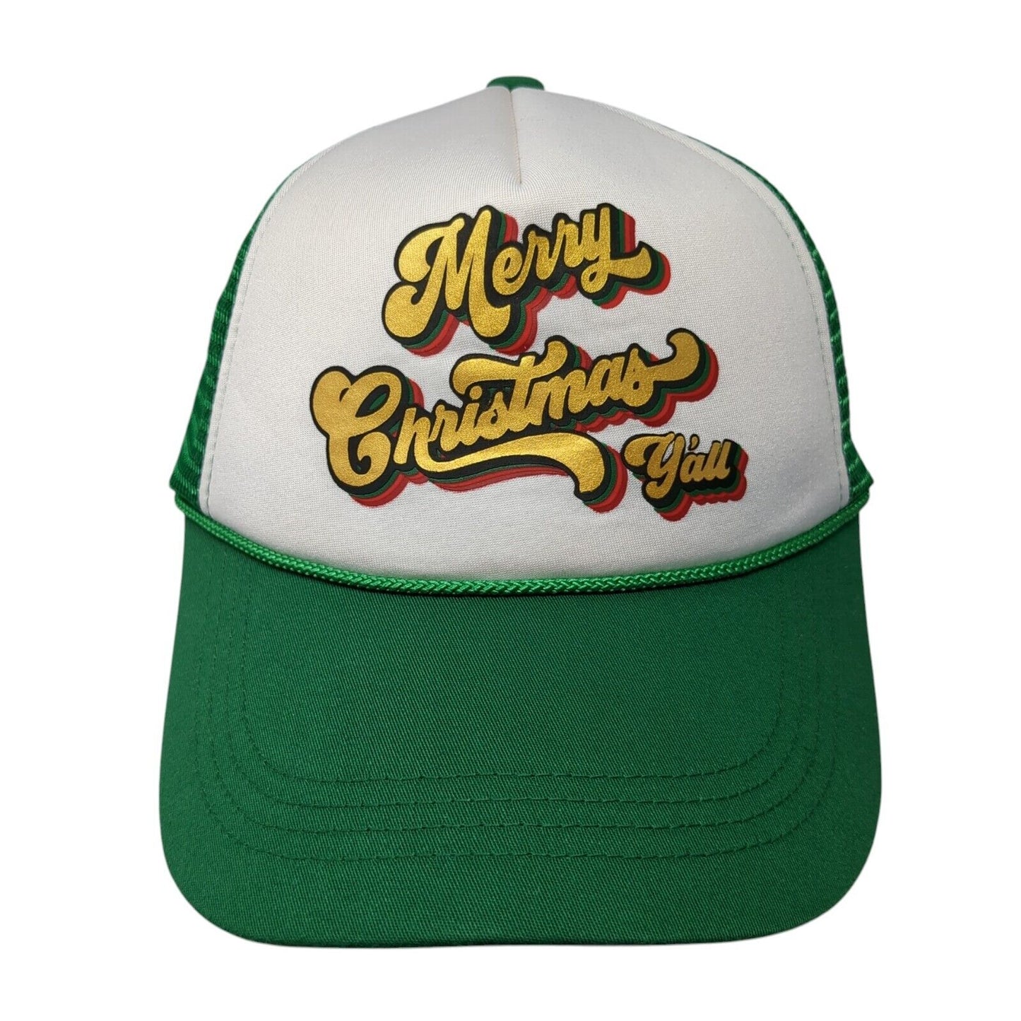 Merry Christmas Y’all Rope Trucker Hat Green One Size Mesh Back Outdoor