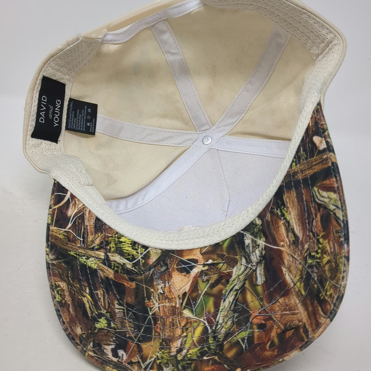 David and Young 5 Panel Beige Camo OSFM Cool It Cowboy Snapback Flat Brim Hat