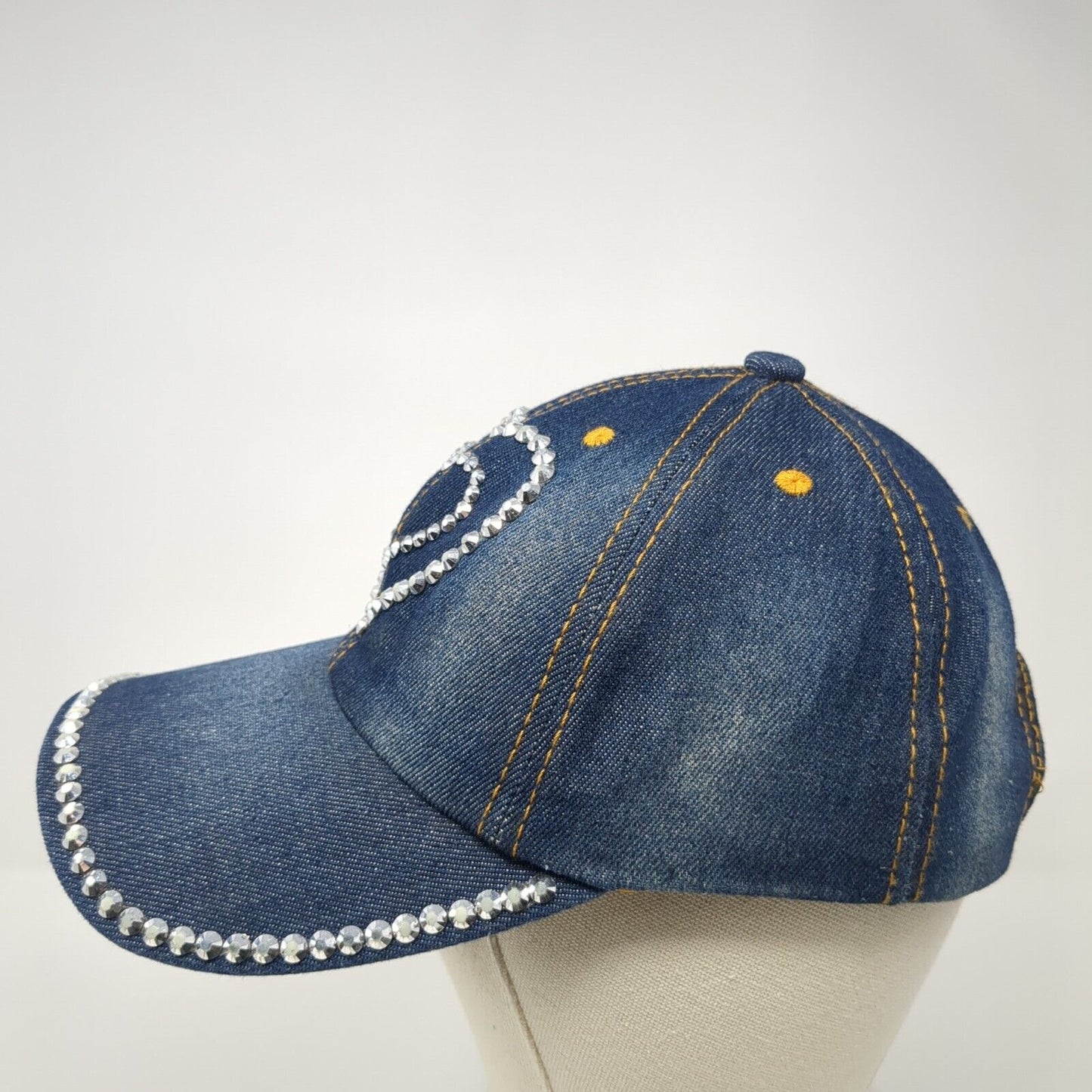 Bedazzled Heart Slideback Hat Blue One Size Adjustable Denim Rhinestone Blank