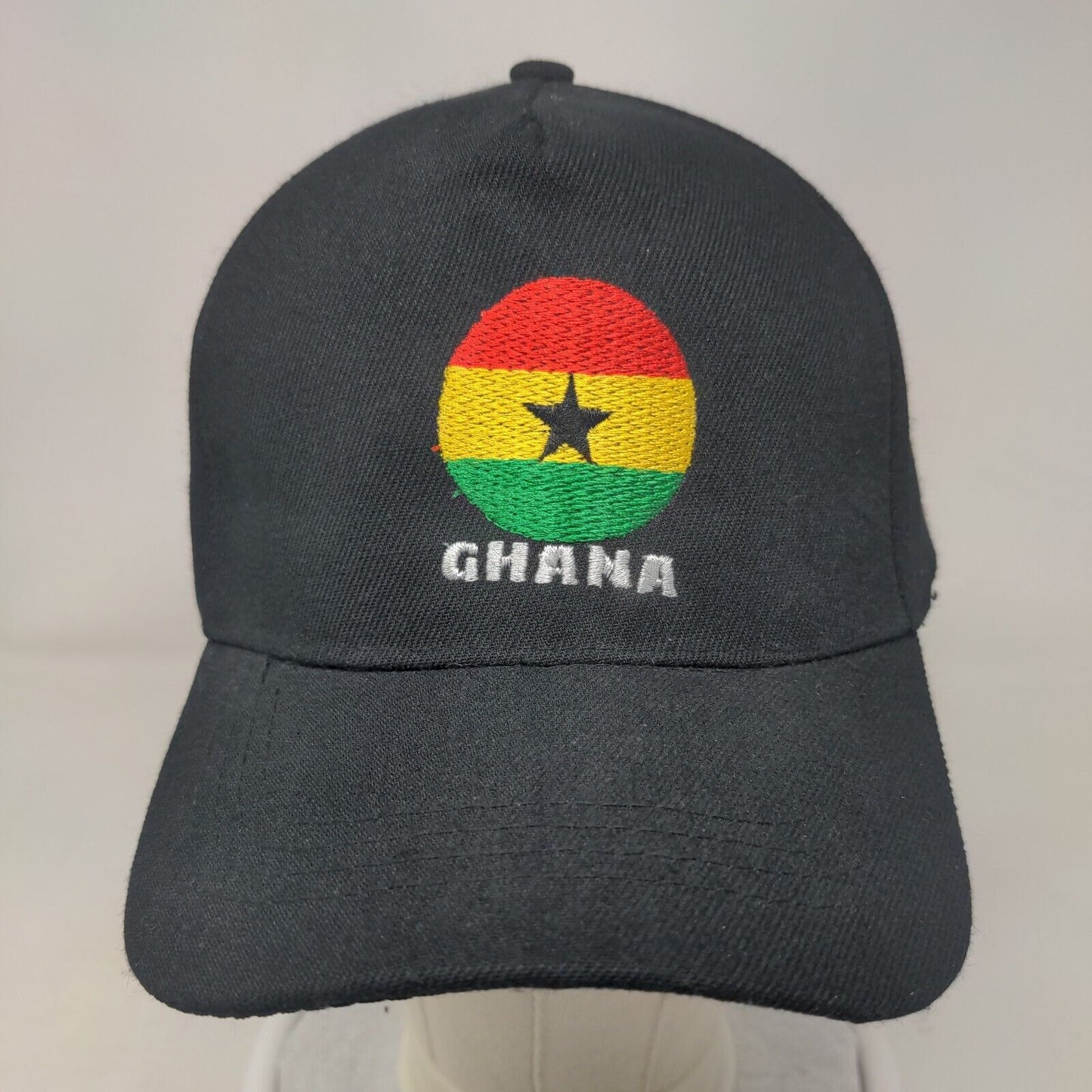 Ghana Flag Strapback Hat Black One Size Embroidered Adjustable Aoykawim