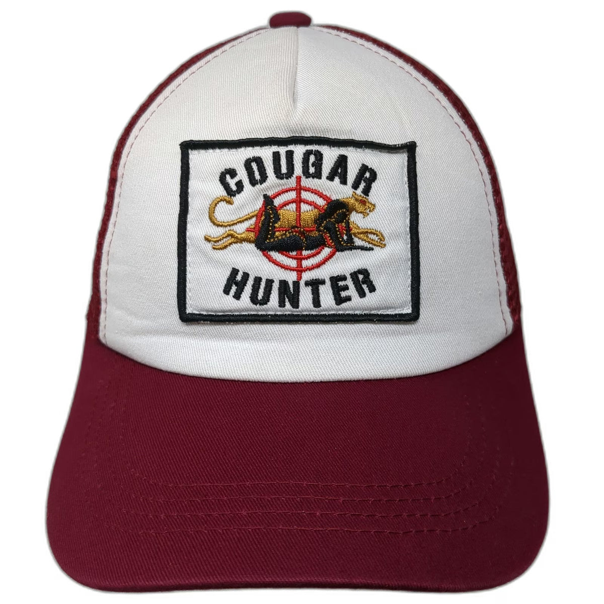 SPIRI! Trucker Hat Red White One Size Cougar Hunter Graphic Patch Mesh Snapback