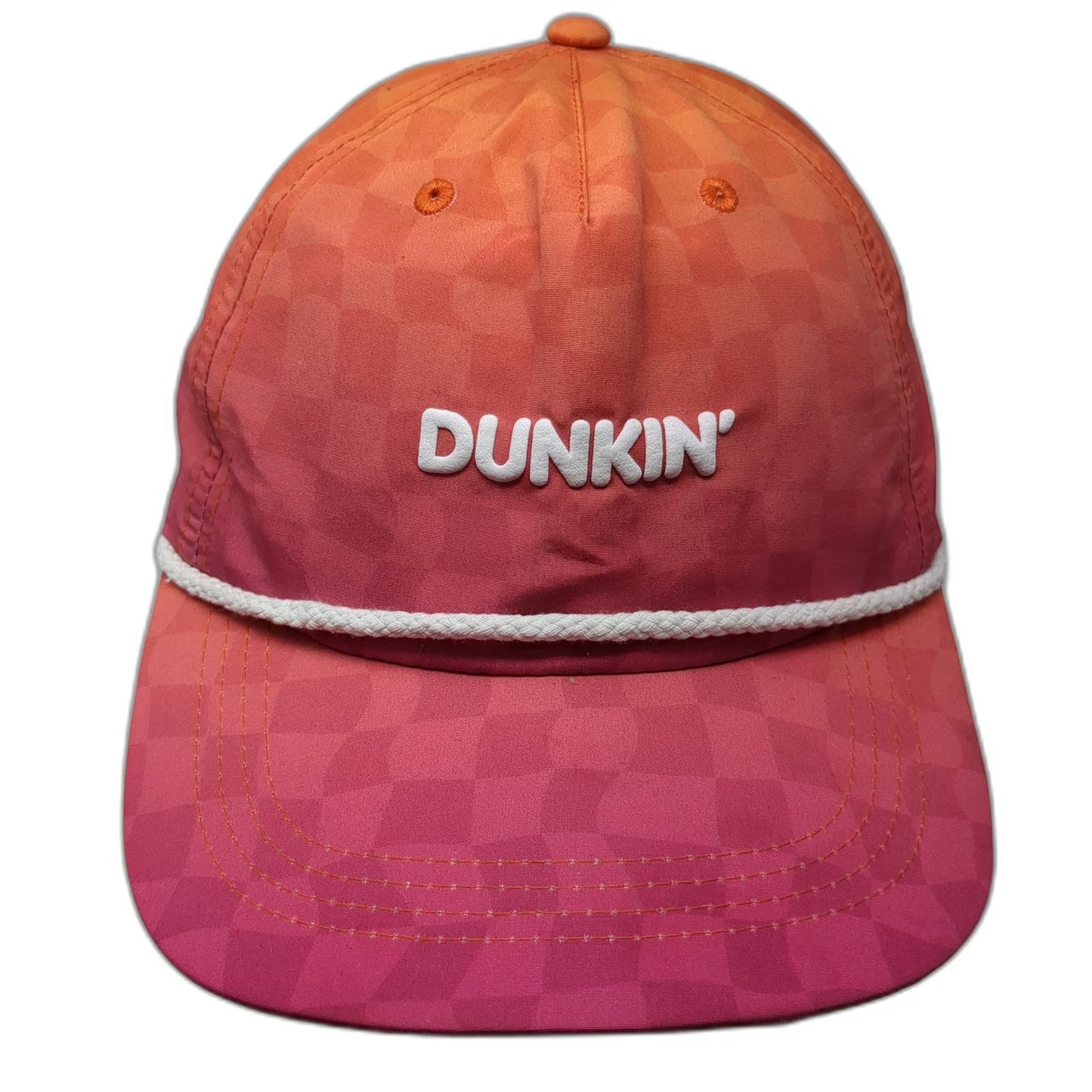 Dunkin' 5 Panel Orange Pink White Hat One Size Rope Checkerboard Snapback