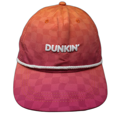 Dunkin' 5 Panel Orange Pink White Hat One Size Rope Checkerboard Snapback