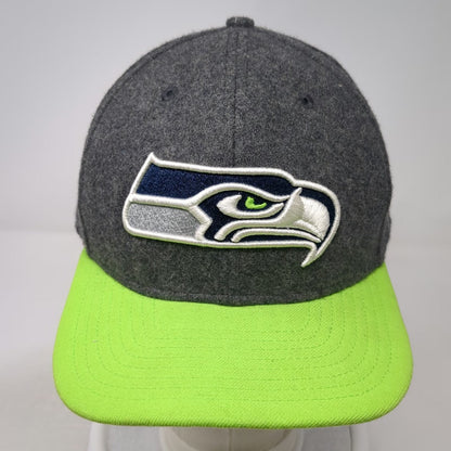 New Era Snapback Hat Gray Green L Seattle Seahawks NFL Flat Brim Wool 9FIFTY