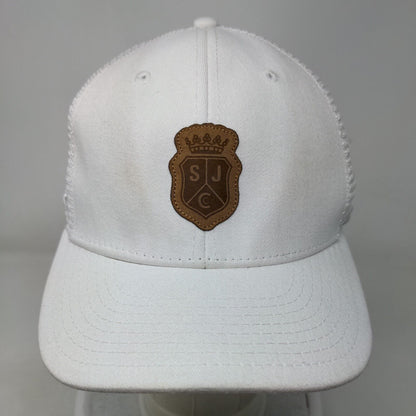 SJC Snapback Trucker Hat White One Size Patch Logo Mesh Back 6 Panel Pukka