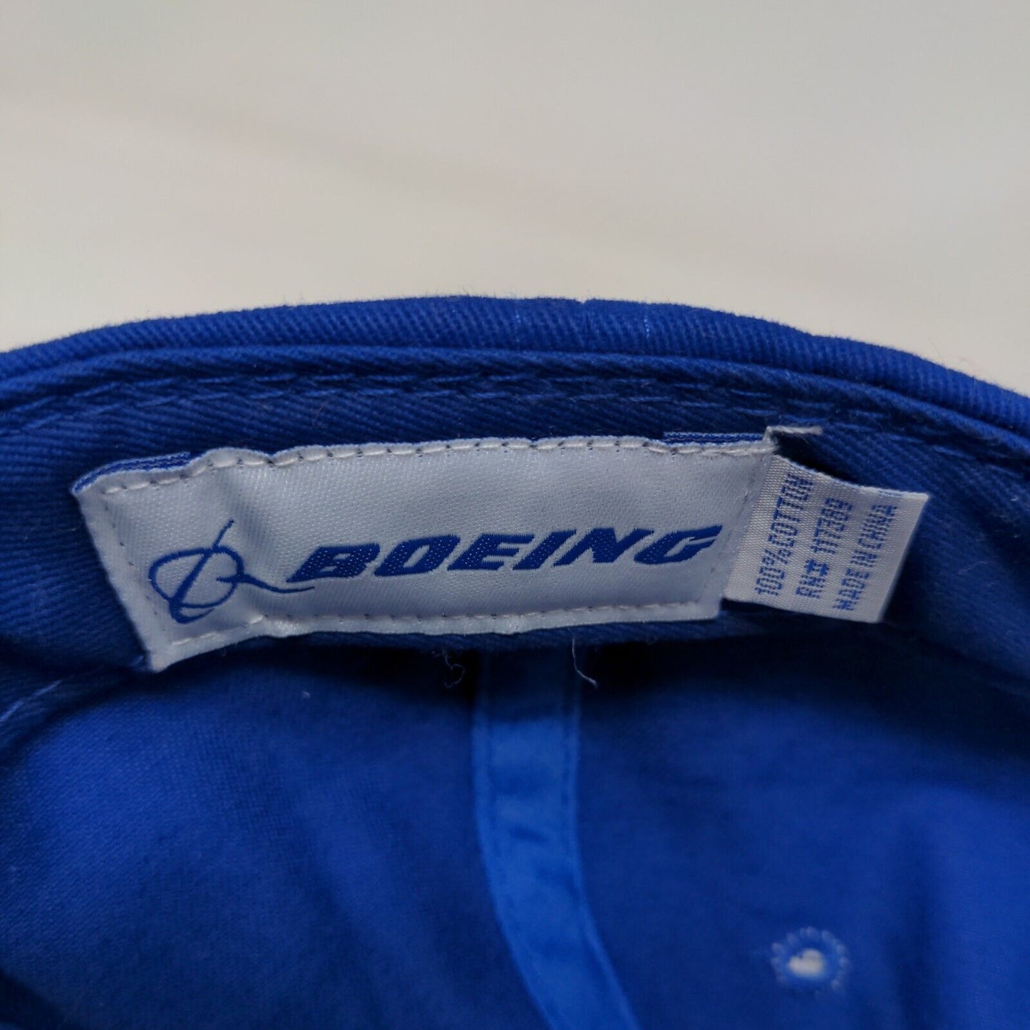 Boeing Men's Slideback Hat Blue Adjustable Embroidered Logo Cotton