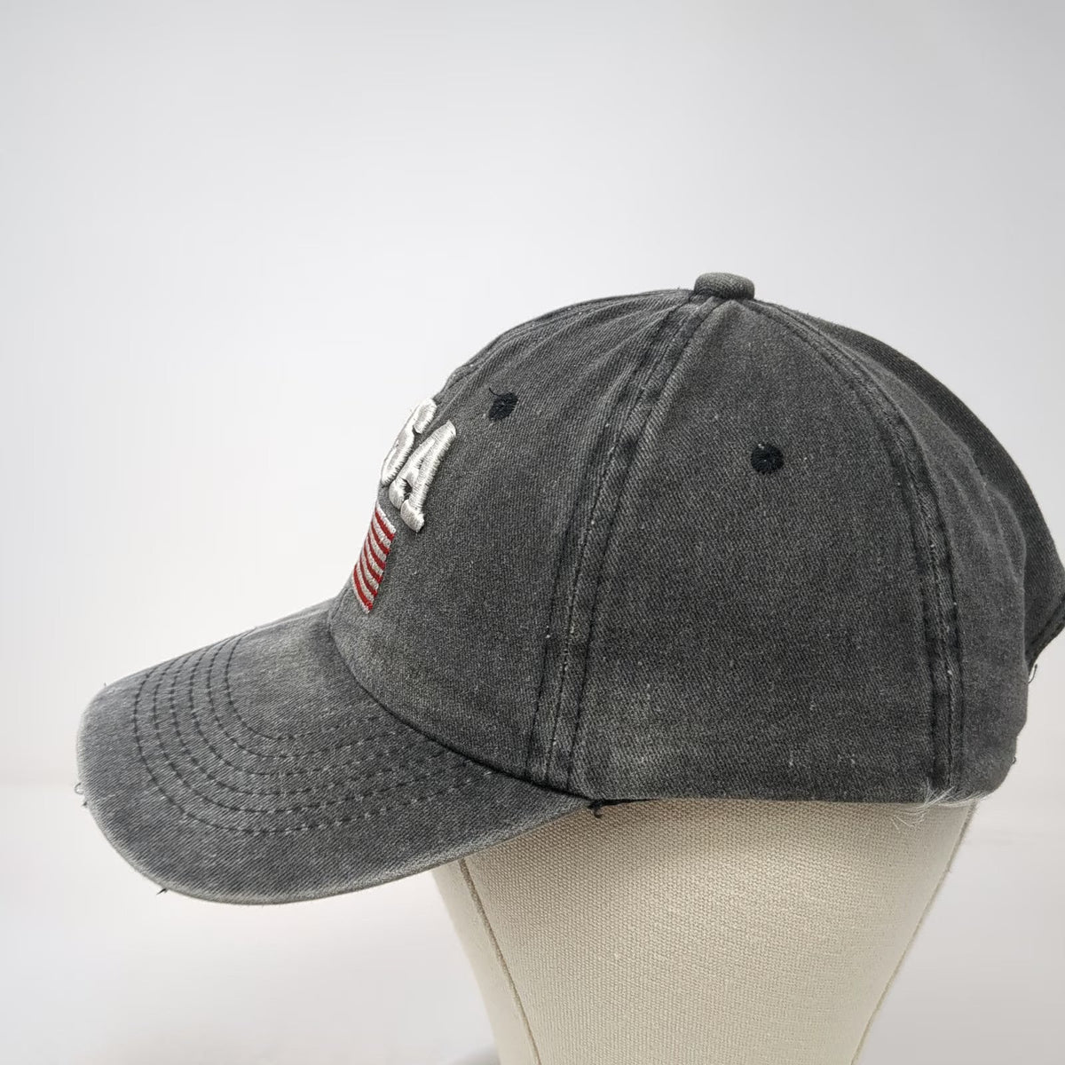 USA American Flag Baseball Cap Gray One Size Slideback Embroidered Cotton Hat
