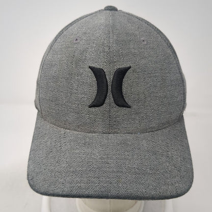 Hurley Baseball Cap Gray XL Flexfit Herringbone Pattern Embroidered Logo hat