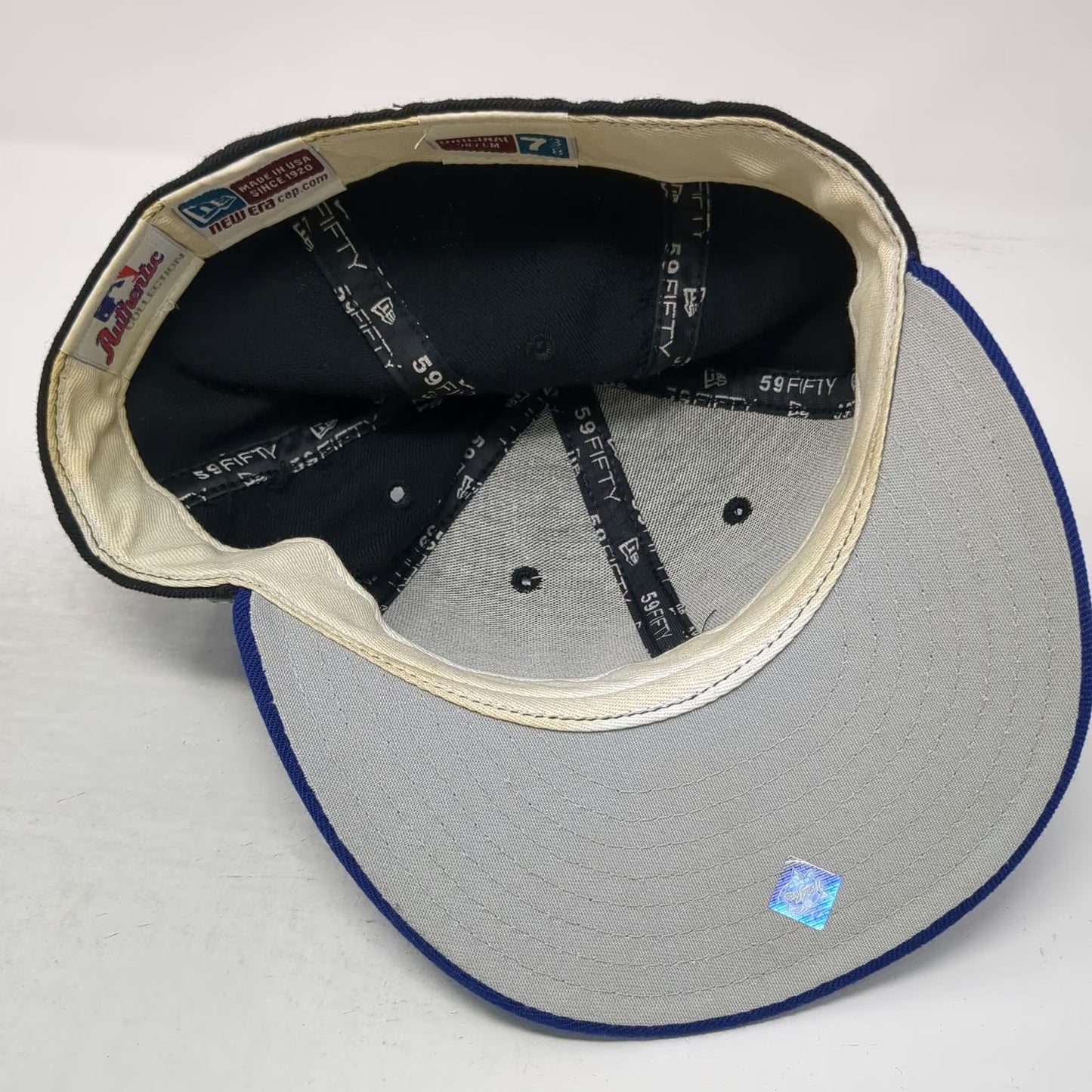 New Era Cap Black Blue 7 3/8 Mets World Series Side Patch Wool Hat Vintage 2000