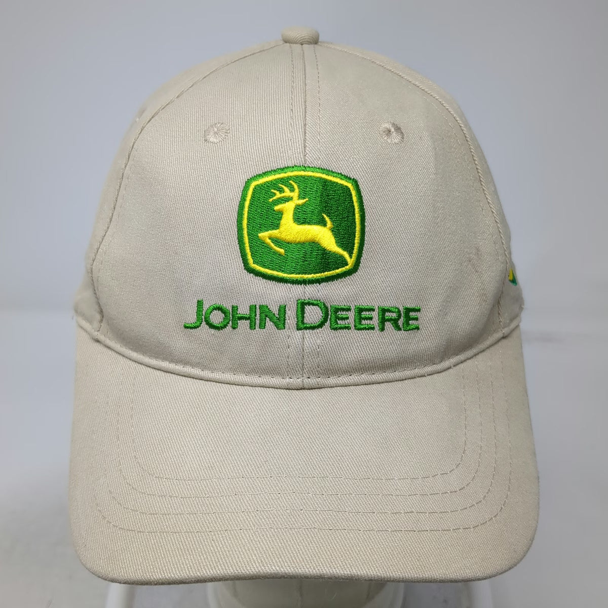 John Deere Baseball Cap Beige OSFM Stotz Equipment Side Logo Cotton Hat Slide