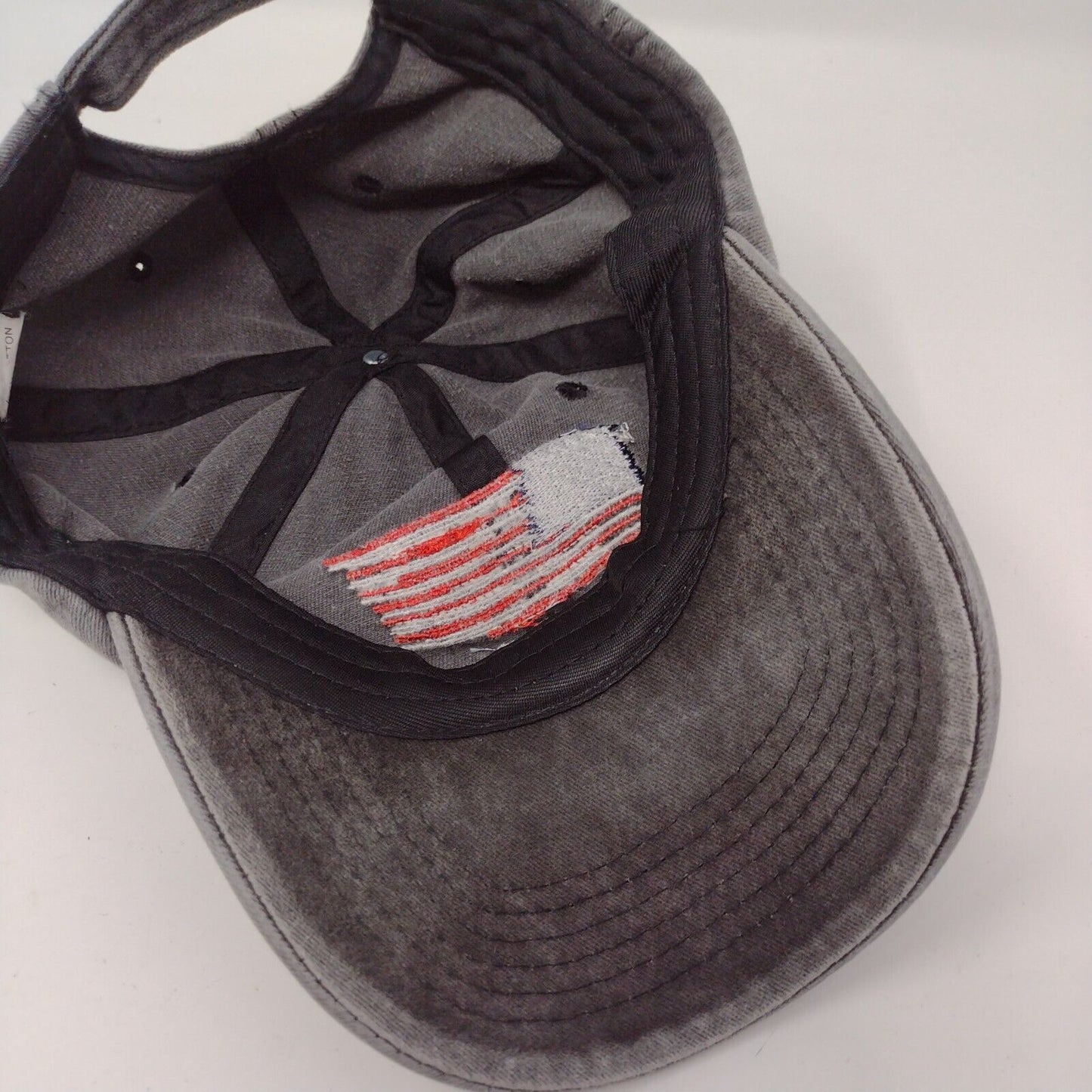 USA Flag Slideback Hat Gray OSFA Adjustable Embroidered Patriotic 6 Panel Cotton