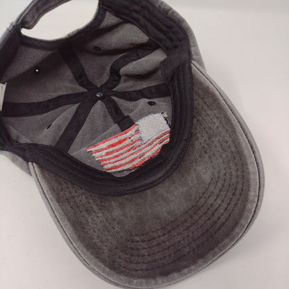 USA Flag Slideback Hat Gray OSFA Adjustable Embroidered Patriotic 6 Panel Cotton