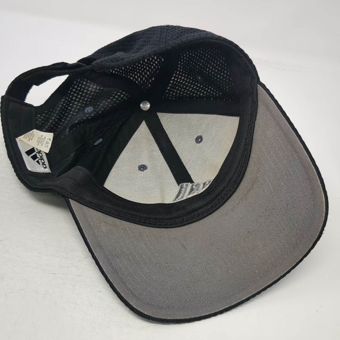 Adidas Baseball Cap Black One Size Silver Logo Textured Mesh Strapback Hat