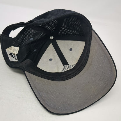 Adidas Baseball Cap Black One Size Silver Logo Textured Mesh Strapback Hat