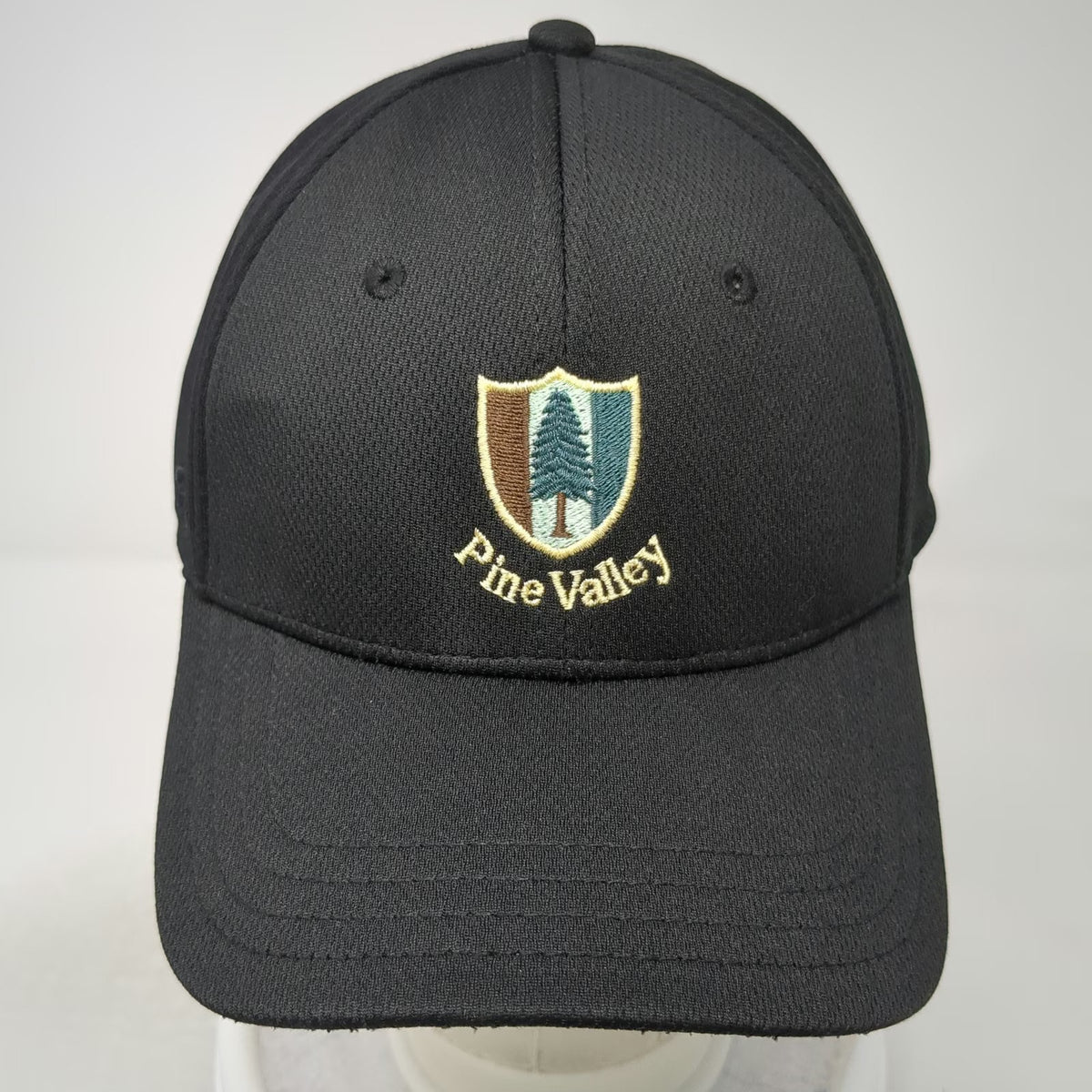 Pine Valley Baseball Cap Black XL Mesh Fitted Pine Tree Logo Hat Embroidered