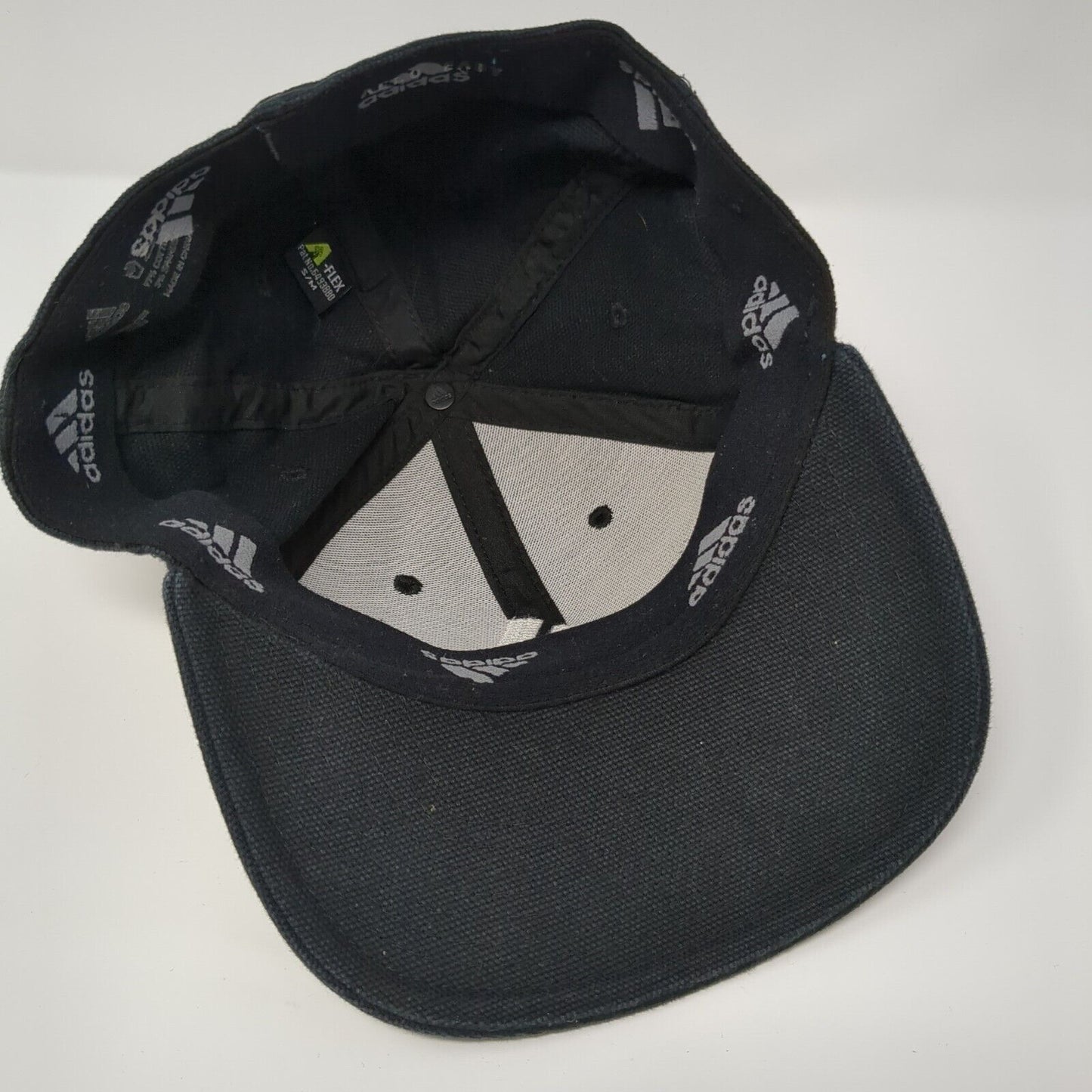 Adidas 3 Stripes Fitted Hat Black S/M Embroidered A-Flex 6 Panel