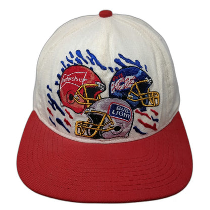 Budweiser Bud Ice Bud Light Football Helmet Snapback Hat Vintage White Red USA